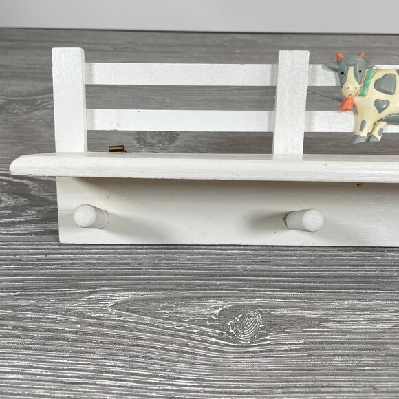 Vintage Peaches N Cream Cow Mug Rack Hook Shelf Modern Farmhouse Country Decor - Picture 4 of 10
